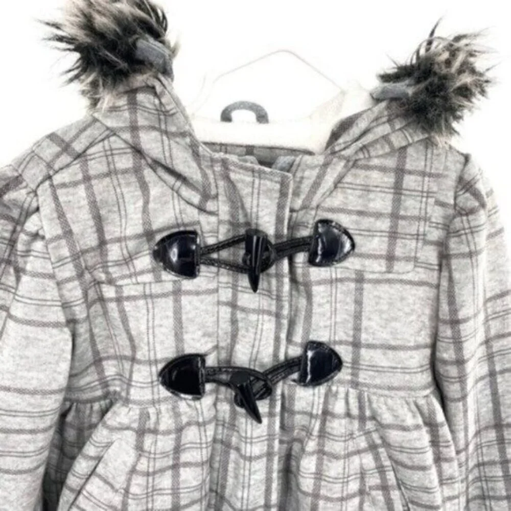 Me Jane Mini Grey Plaid Toggle Pea Coat